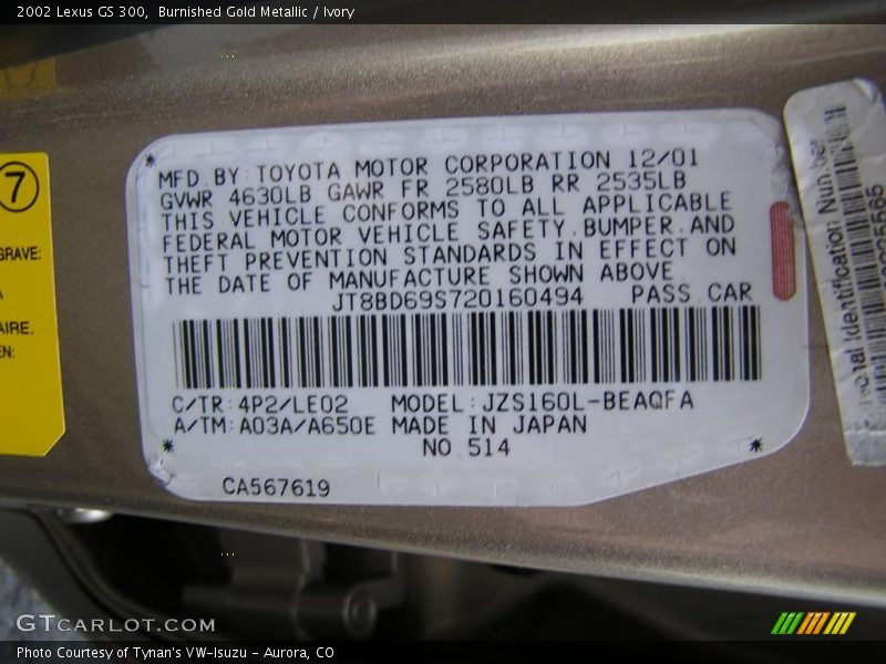 Burnished Gold Metallic / Ivory 2002 Lexus GS 300