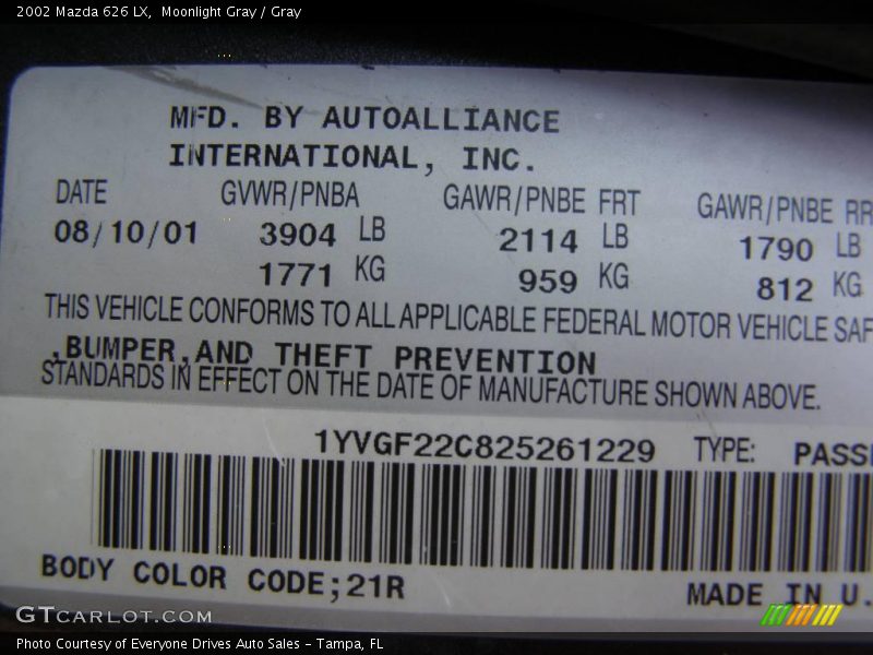 Moonlight Gray / Gray 2002 Mazda 626 LX