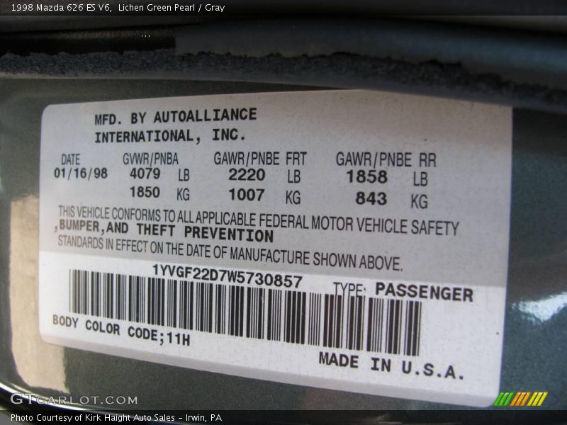 Lichen Green Pearl / Gray 1998 Mazda 626 ES V6