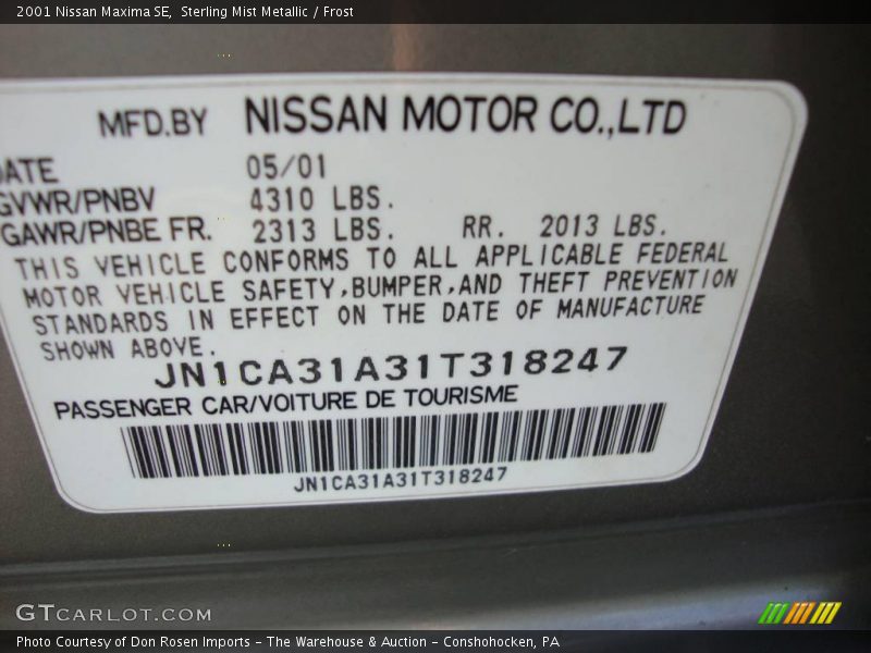 Sterling Mist Metallic / Frost 2001 Nissan Maxima SE
