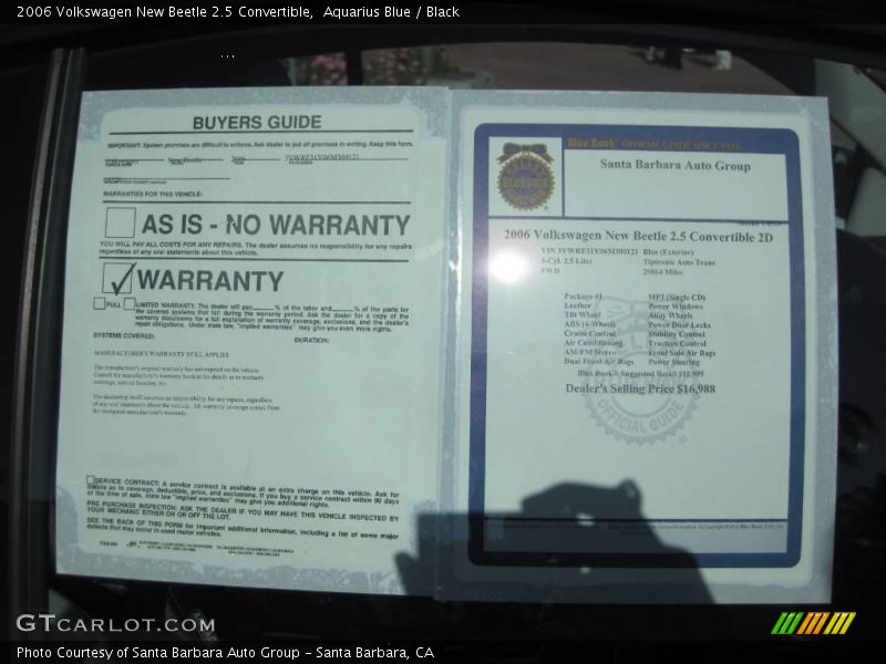 Aquarius Blue / Black 2006 Volkswagen New Beetle 2.5 Convertible