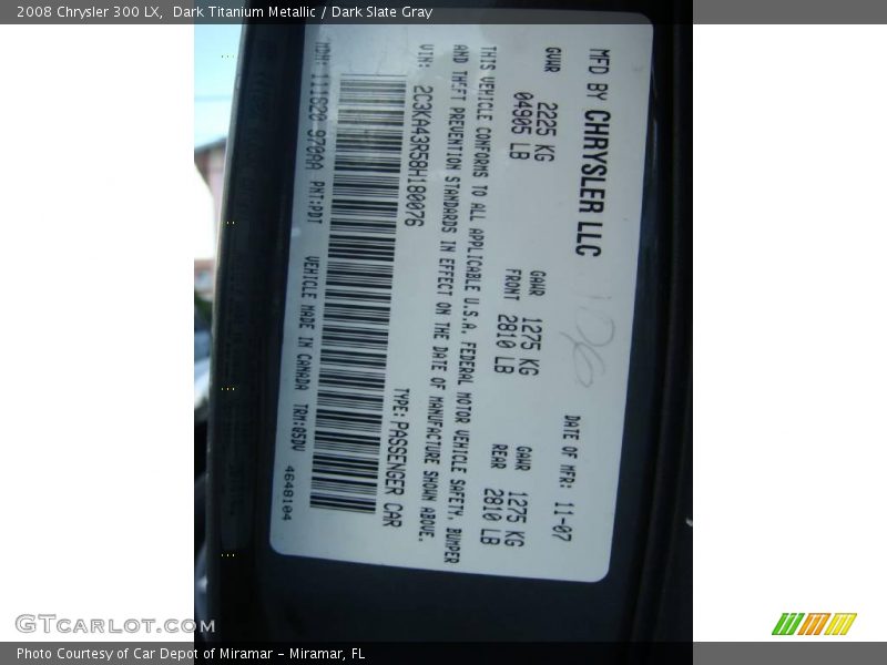 Dark Titanium Metallic / Dark Slate Gray 2008 Chrysler 300 LX