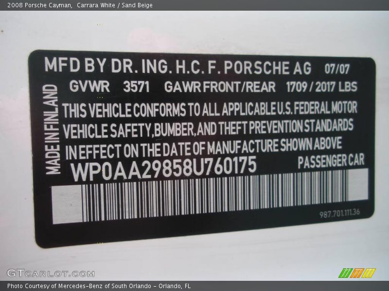 Carrara White / Sand Beige 2008 Porsche Cayman