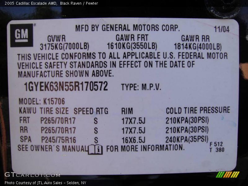 Black Raven / Pewter 2005 Cadillac Escalade AWD