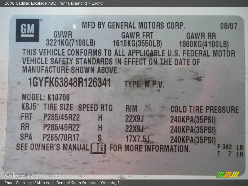 White Diamond / Ebony 2008 Cadillac Escalade AWD