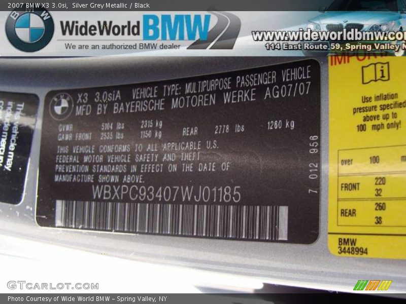 Silver Grey Metallic / Black 2007 BMW X3 3.0si
