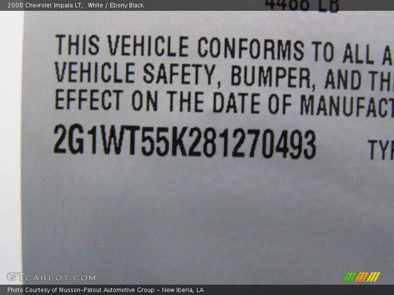 White / Ebony Black 2008 Chevrolet Impala LT
