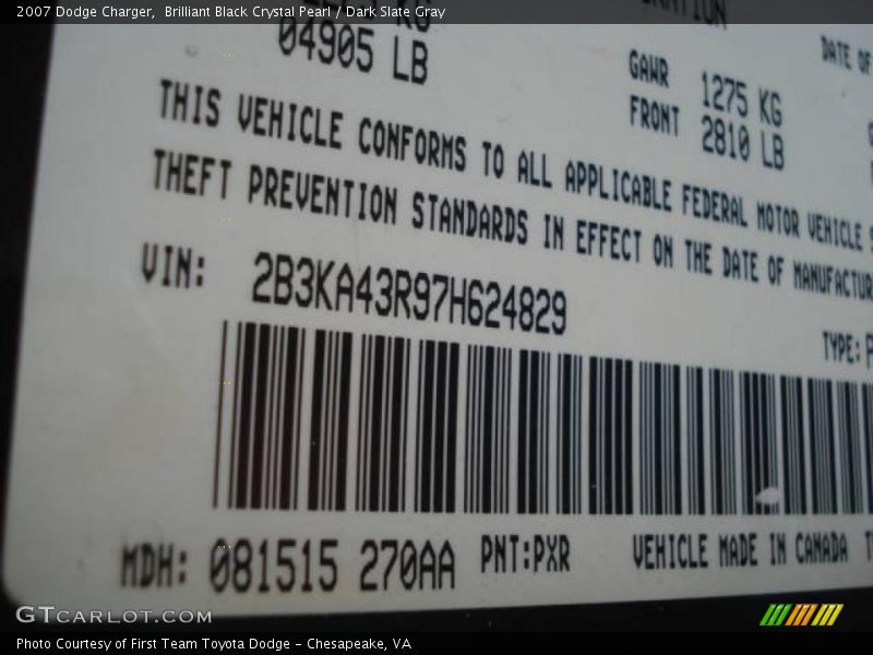 Brilliant Black Crystal Pearl / Dark Slate Gray 2007 Dodge Charger
