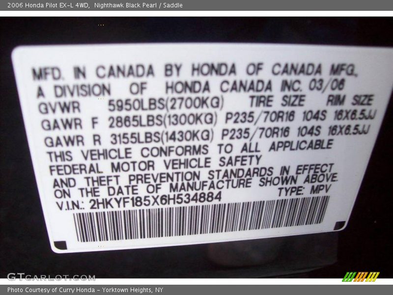 Nighthawk Black Pearl / Saddle 2006 Honda Pilot EX-L 4WD