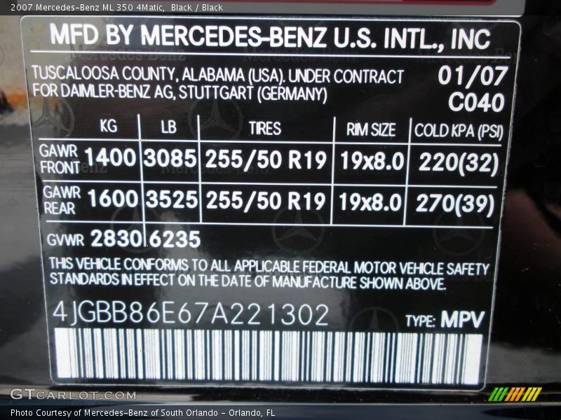 Black / Black 2007 Mercedes-Benz ML 350 4Matic