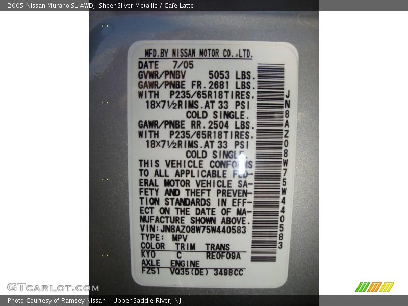 Sheer Silver Metallic / Cafe Latte 2005 Nissan Murano SL AWD