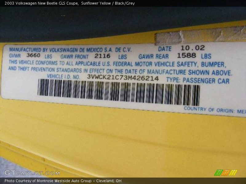 Sunflower Yellow / Black/Grey 2003 Volkswagen New Beetle GLS Coupe