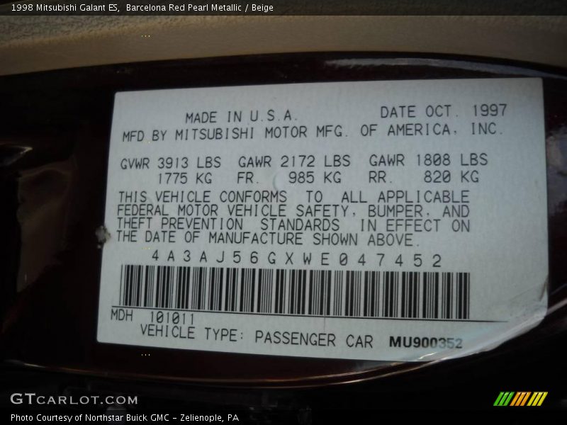 Barcelona Red Pearl Metallic / Beige 1998 Mitsubishi Galant ES