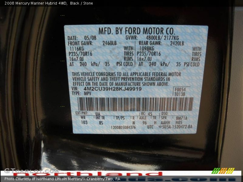 Black / Stone 2008 Mercury Mariner Hybrid 4WD