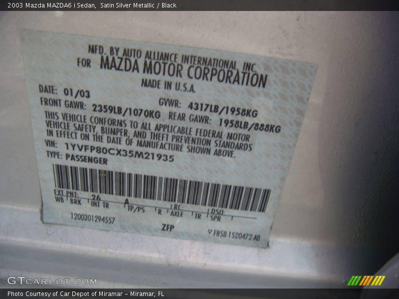 Satin Silver Metallic / Black 2003 Mazda MAZDA6 i Sedan