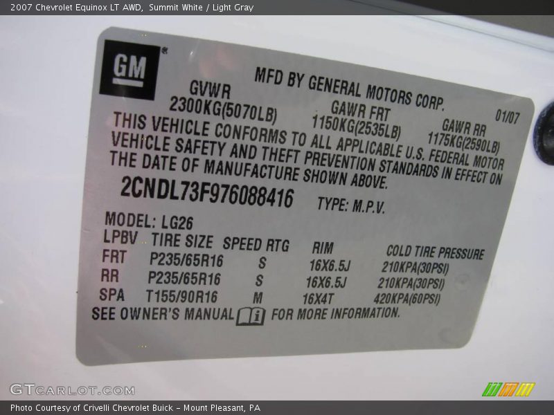 Summit White / Light Gray 2007 Chevrolet Equinox LT AWD