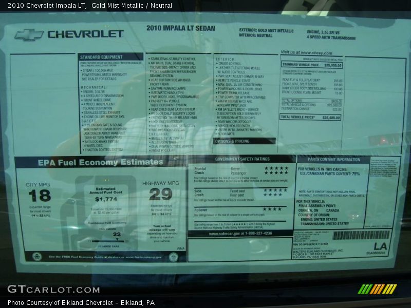 Gold Mist Metallic / Neutral 2010 Chevrolet Impala LT