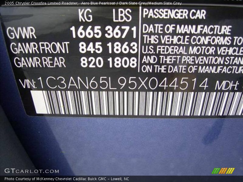 Aero Blue Pearlcoat / Dark Slate Grey/Medium Slate Grey 2005 Chrysler Crossfire Limited Roadster