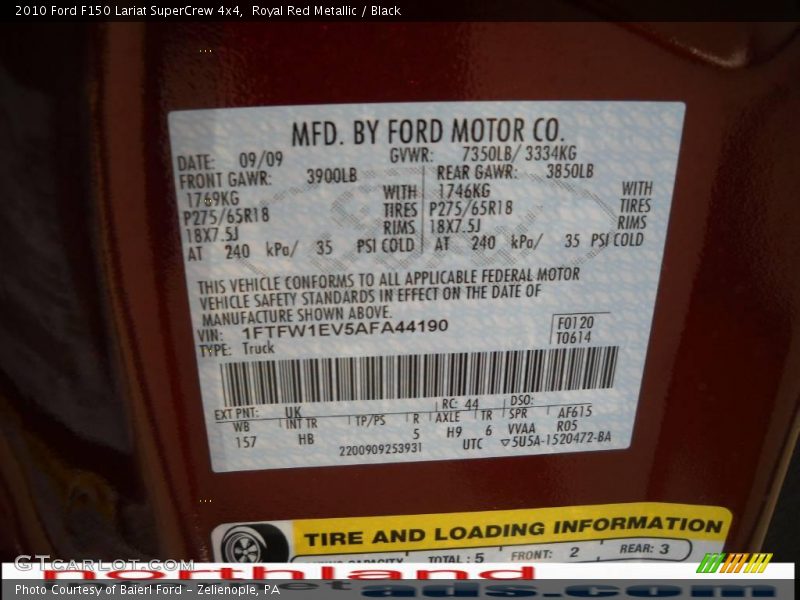 Royal Red Metallic / Black 2010 Ford F150 Lariat SuperCrew 4x4