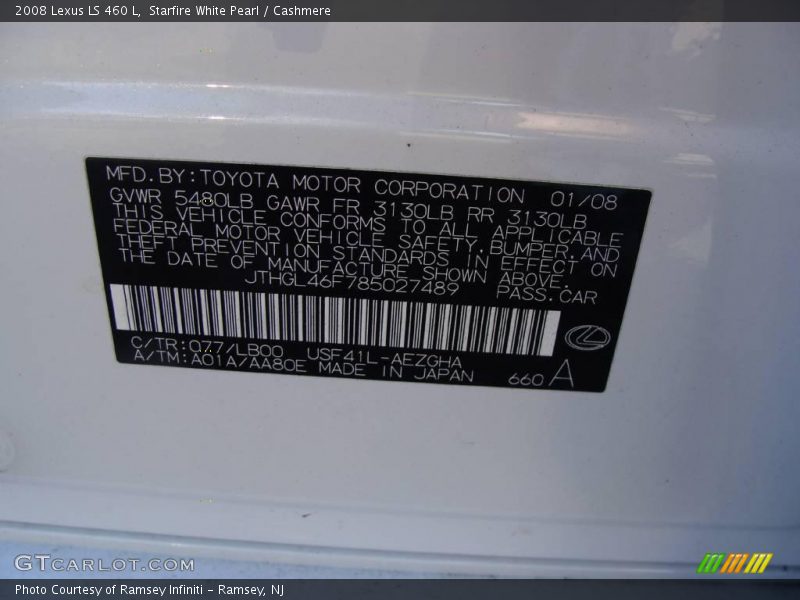 Starfire White Pearl / Cashmere 2008 Lexus LS 460 L