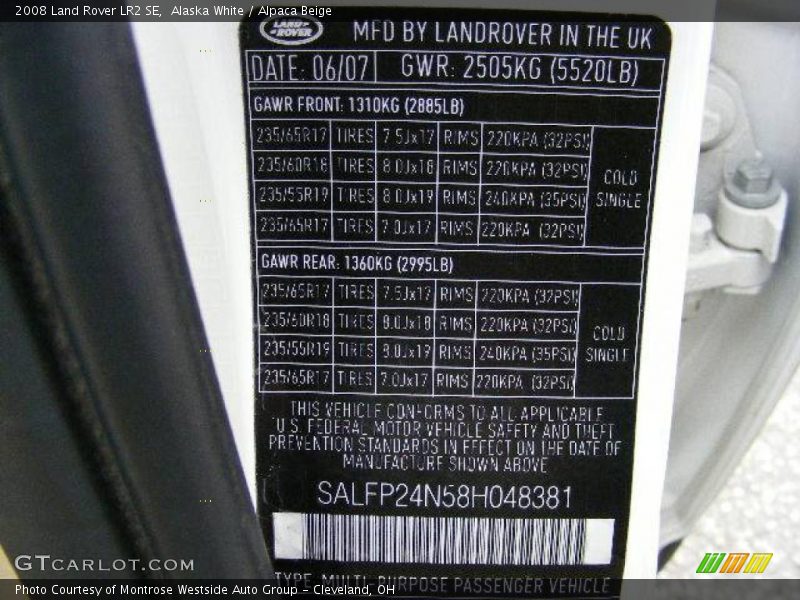 Alaska White / Alpaca Beige 2008 Land Rover LR2 SE