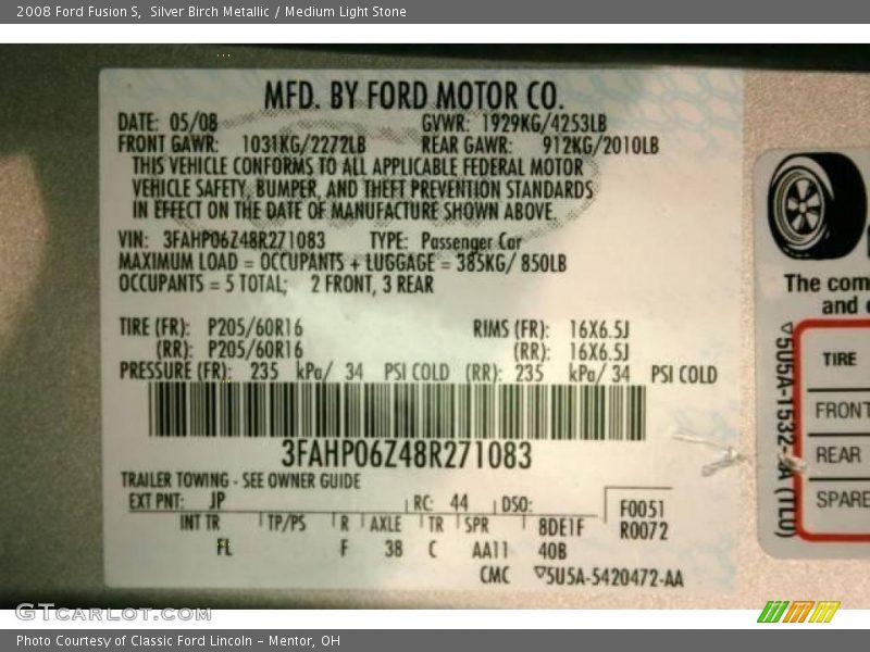 Silver Birch Metallic / Medium Light Stone 2008 Ford Fusion S