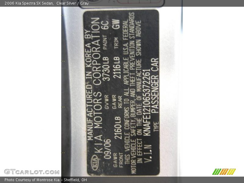 Clear Silver / Gray 2006 Kia Spectra SX Sedan