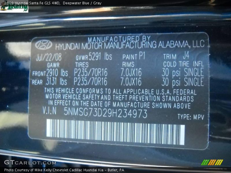 Deepwater Blue / Gray 2009 Hyundai Santa Fe GLS 4WD