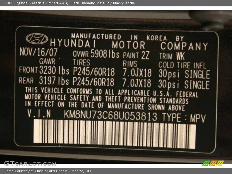 Black Diamond Metallic / Black/Saddle 2008 Hyundai Veracruz Limited AWD