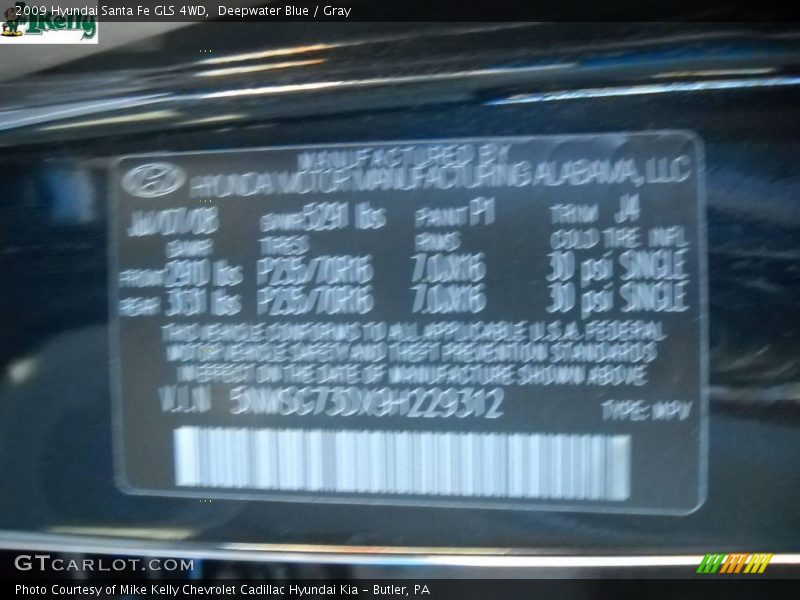 Deepwater Blue / Gray 2009 Hyundai Santa Fe GLS 4WD