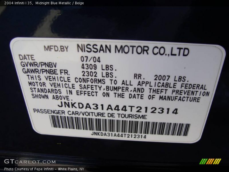 Midnight Blue Metallic / Beige 2004 Infiniti I 35