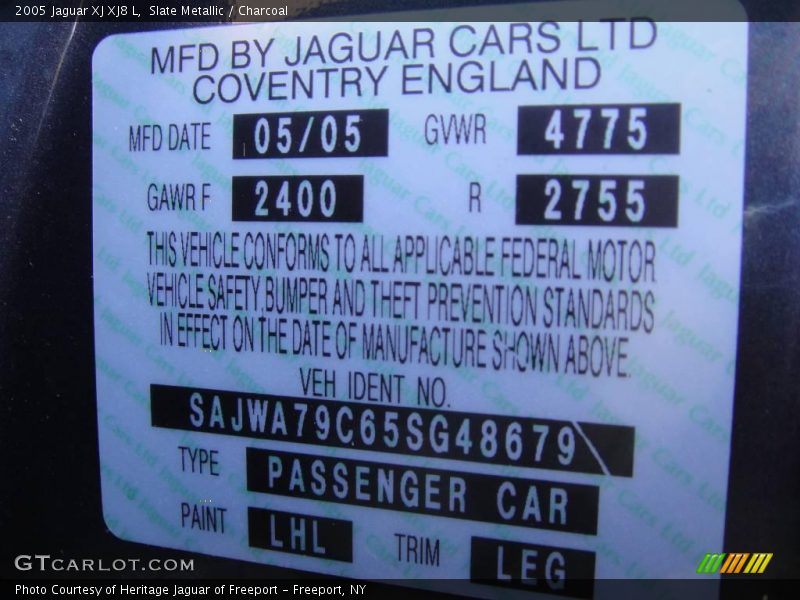 Slate Metallic / Charcoal 2005 Jaguar XJ XJ8 L