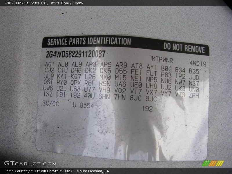 White Opal / Ebony 2009 Buick LaCrosse CXL