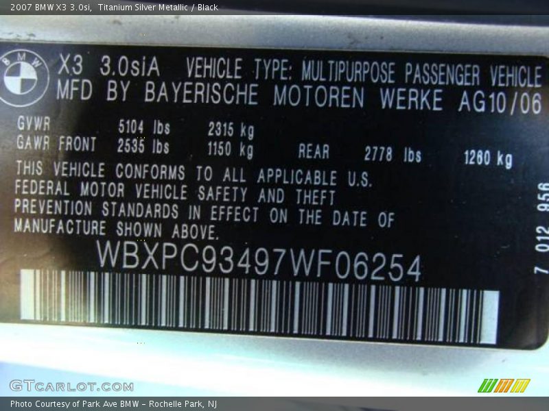 Titanium Silver Metallic / Black 2007 BMW X3 3.0si