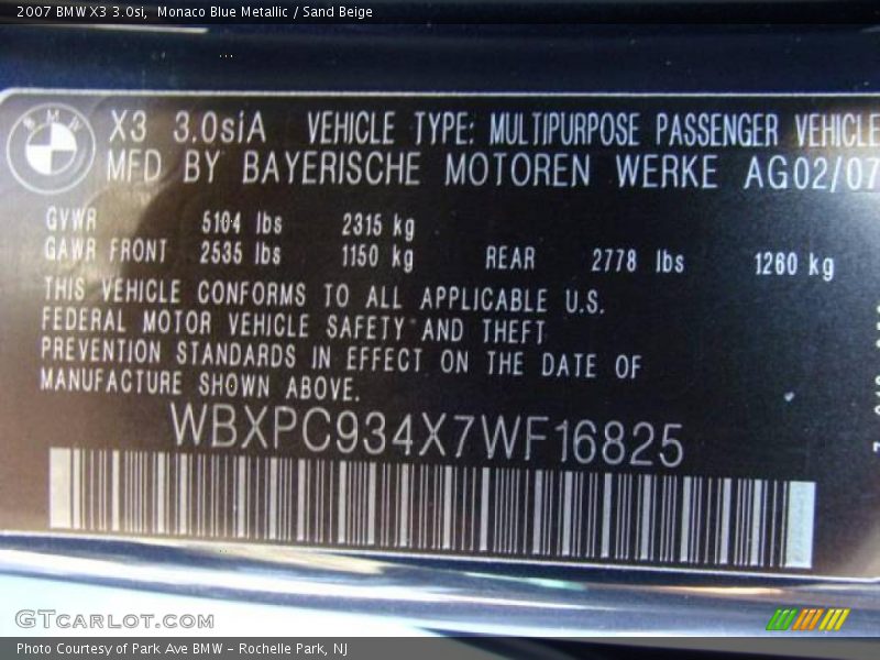 Monaco Blue Metallic / Sand Beige 2007 BMW X3 3.0si
