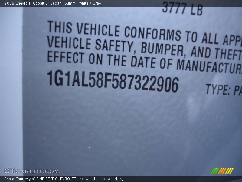 Summit White / Gray 2008 Chevrolet Cobalt LT Sedan