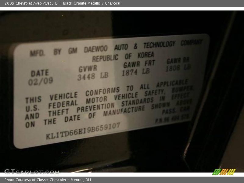 Black Granite Metallic / Charcoal 2009 Chevrolet Aveo Aveo5 LT