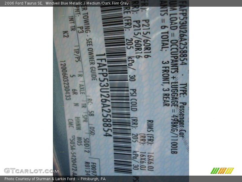 Windveil Blue Metallic / Medium/Dark Flint Grey 2006 Ford Taurus SE
