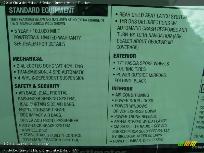 Summit White / Titanium 2010 Chevrolet Malibu LS Sedan