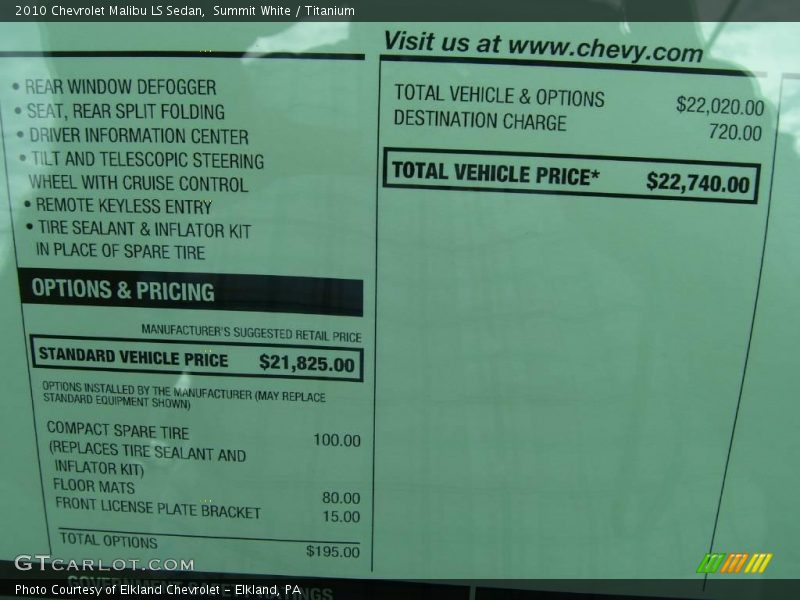 Summit White / Titanium 2010 Chevrolet Malibu LS Sedan