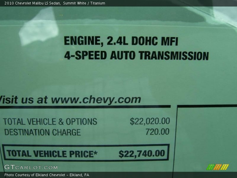 Summit White / Titanium 2010 Chevrolet Malibu LS Sedan