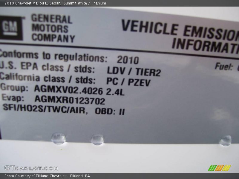 Summit White / Titanium 2010 Chevrolet Malibu LS Sedan