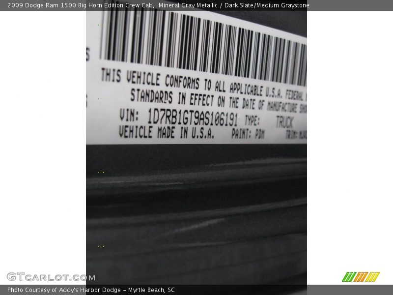 Mineral Gray Metallic / Dark Slate/Medium Graystone 2009 Dodge Ram 1500 Big Horn Edition Crew Cab