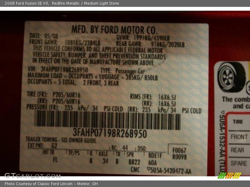 Redfire Metallic / Medium Light Stone 2008 Ford Fusion SE V6