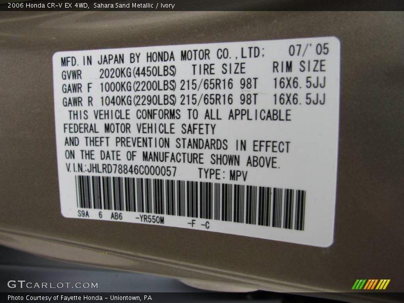 Sahara Sand Metallic / Ivory 2006 Honda CR-V EX 4WD