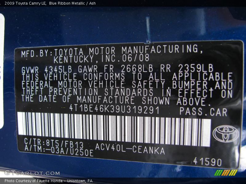 Blue Ribbon Metallic / Ash 2009 Toyota Camry LE