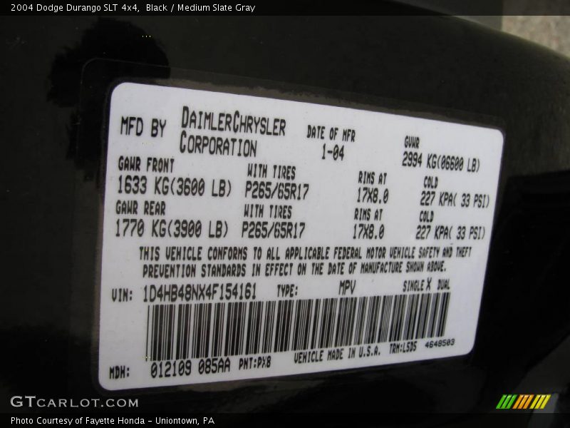 Black / Medium Slate Gray 2004 Dodge Durango SLT 4x4