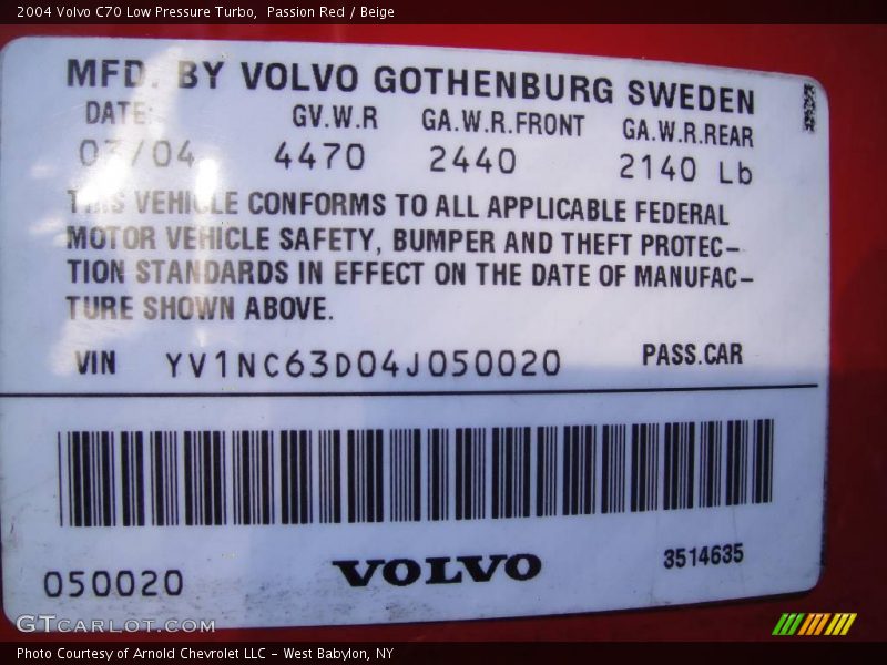 Passion Red / Beige 2004 Volvo C70 Low Pressure Turbo