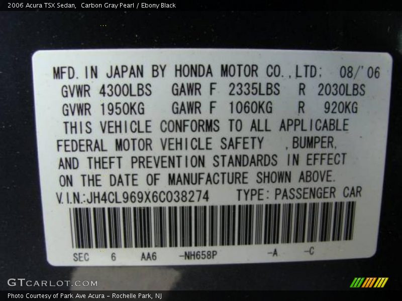 Carbon Gray Pearl / Ebony Black 2006 Acura TSX Sedan