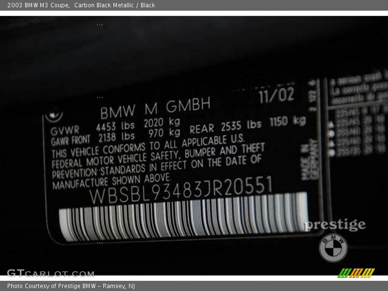 Carbon Black Metallic / Black 2003 BMW M3 Coupe